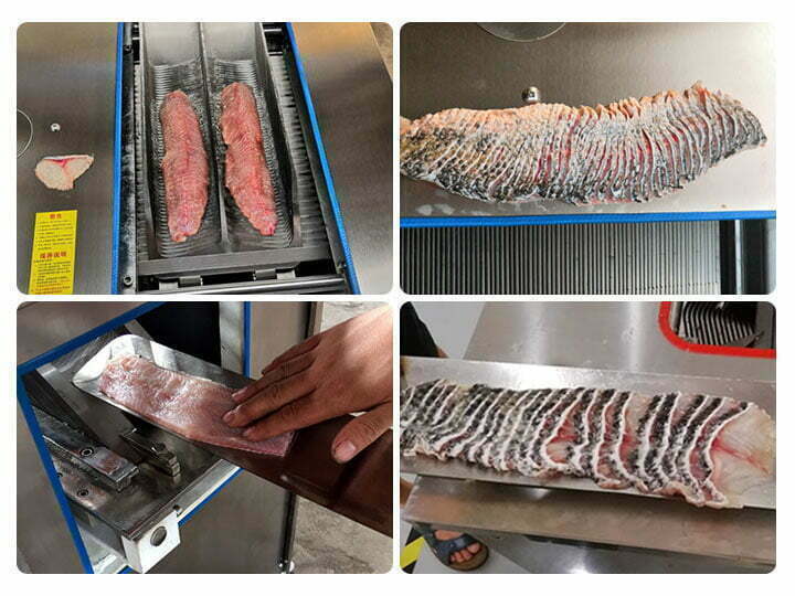 affettatura del salmone con la macchina per il filetto di pesce